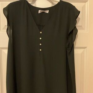 Loft XL Elegant Black Flutter Sleeve V-Neck Women's Top with Gold Buttons